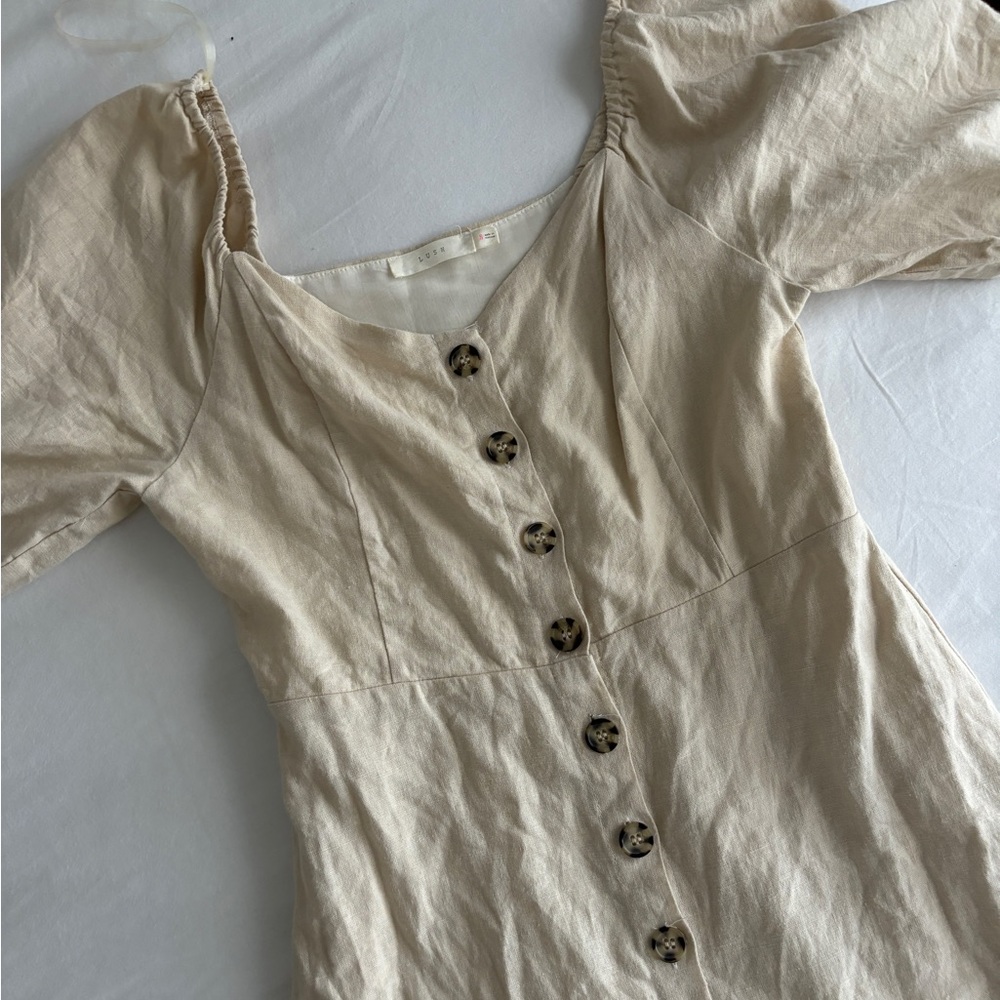 Lush Beige Button-Down dress